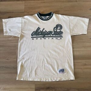 Vintage Capital Graphics Michigan State Spartans Cream Shirt Size XL 100% Cotton